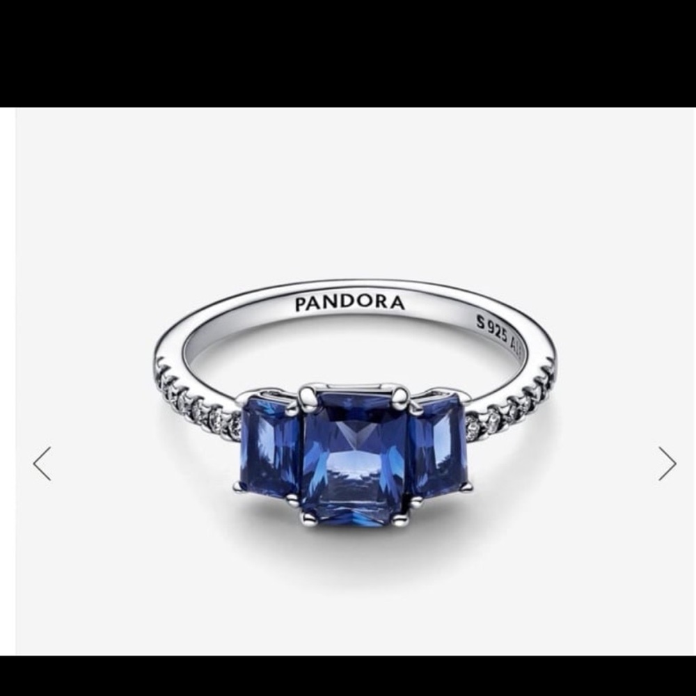 Blue Rectangular Three Stone Sparkling Ring Us8 - image 5